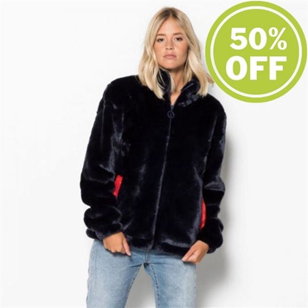 Fila Arianna High Neck Fur Cozy Fur For The Winter Women's Jackets - Navy,NZ 189-93725